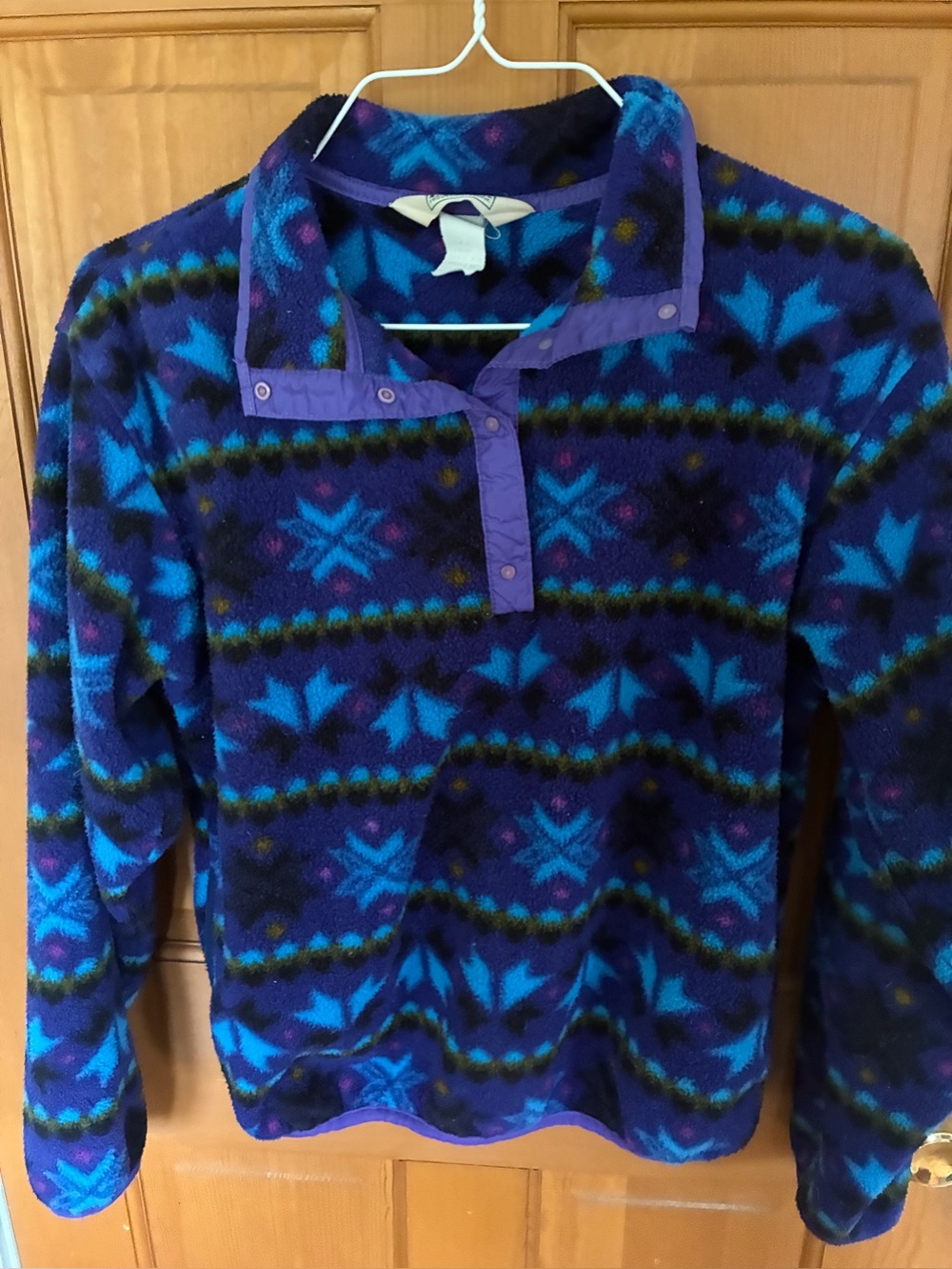 Blue Patterned Fleece Pullover Sweater. Ll Bean